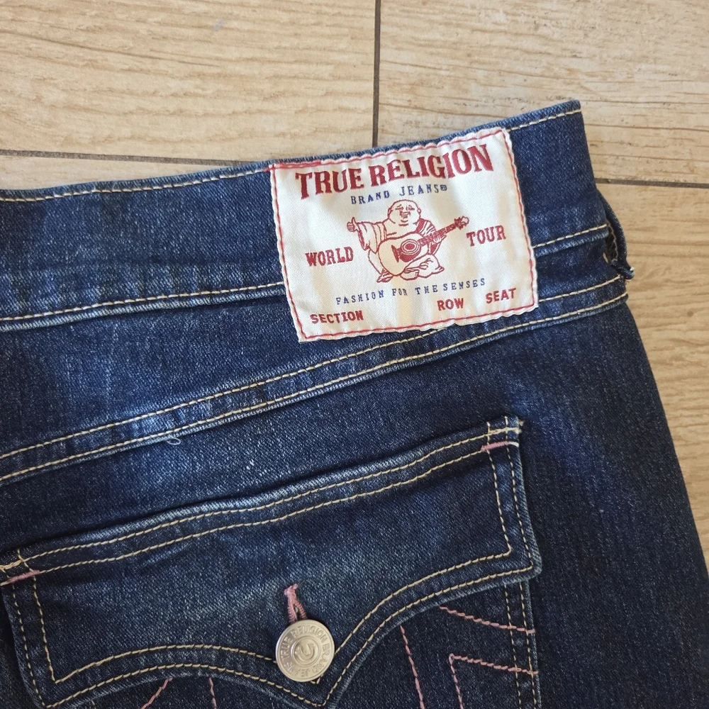 True Religion Jeans Mens 38x34 Ricky Flap SN Relaxed Dark Wash Stitch Denim